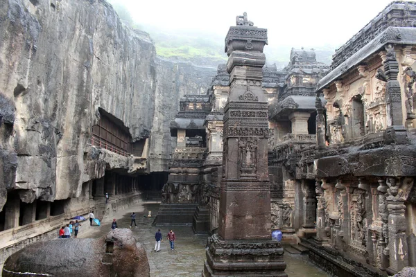 Neuvěřitelných Detailů Kailasa Temple Ellora Jeskyně Rock Cut Monolitickým Chrám — Stock fotografie