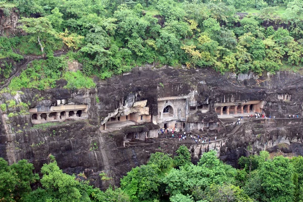 Vista Las Cuevas Ajanta Los Monumentos Budistas Cortados Roca Tomado — Foto de Stock