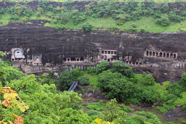 Vista Las Cuevas Ajanta Los Monumentos Budistas Cortados Roca Tomado — Foto de Stock