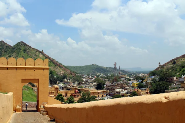 Amer Eller Amber Fort Jaipur Sett Från Entrén Sex Hill — Stockfoto