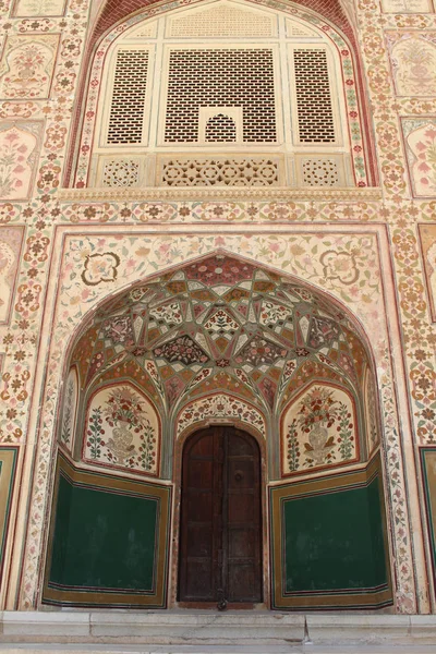 Podrobnosti Složité Řezby Kolem Amer Nebo Amber Fort Přijata Indii — Stock fotografie