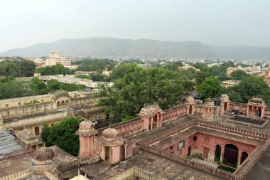 Hawa Mahal Jaipur şehrinde çatı terasından manzara. Hindistan, Ağustos 2018 alınan.