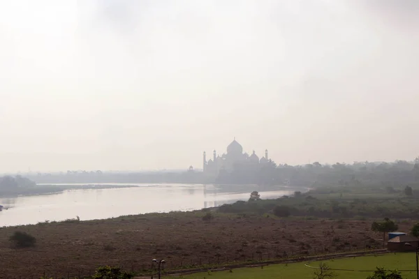 Vista Del Taj Mahal Junto Río Vista Desde Fuerte Agra — Foto de Stock