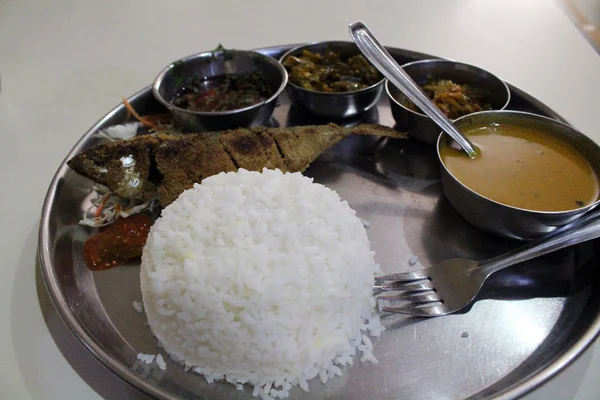 Conjunto Caril Peixe Goan Prato Especial Goa Delicioso — Fotografia de Stock