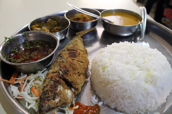 Conjunto Caril Peixe Goan Prato Especial Goa Delicioso — Fotografia de Stock