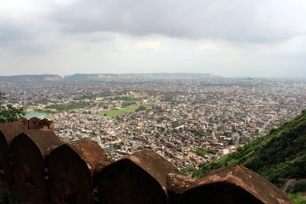 Stone Railing Scenery Jaipur City Seen Nahargarh Fort Hill Taken — Stock Photo, Image