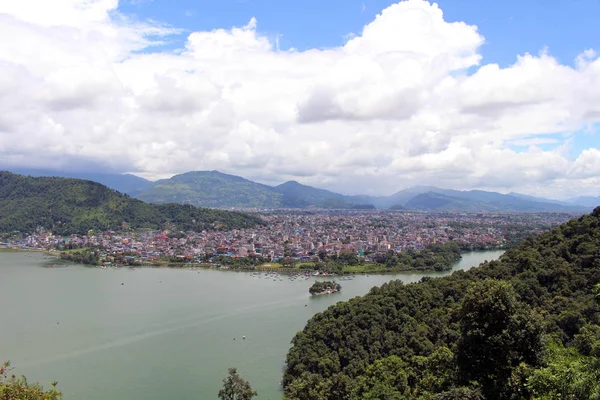 Pokhara Cidade Lago Phewa Como Visto Caminho Para Pagode Paz — Fotografia de Stock