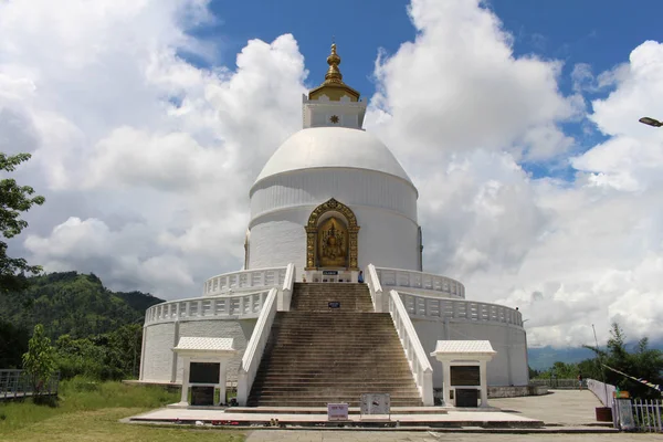 Übersetzung Die Wichtigste Stupa Der Weltfriedenspagode Aufgenommen Nepal August 2018 — Stockfoto