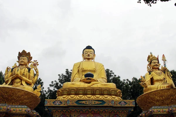 Las Estatuas Doradas Buda Estupa Parque Amideva Las Estribaciones Swayambhunath — Foto de Stock