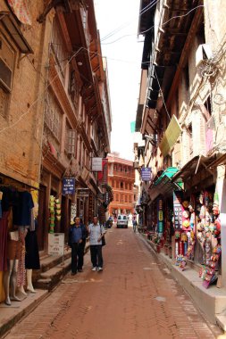 Sokağın Bhaktapur Durbar Meydanı, Katmandu Vadisi'nde bir Unesco miras çevresinde. Nepal'de, Ağustos 2018 alınan.