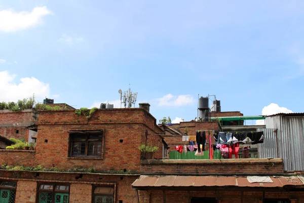 Παλιό Σπίτι Τούβλα Και Ρούχα Γραμμή Μπακταπούρ Λαμβάνονται Στο Νεπάλ — Φωτογραφία Αρχείου