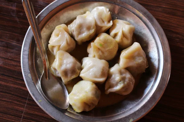 Пластина Момо Південно Азіатських Мов Або Тибетський Стиль Dumpling Прийняті — стокове фото