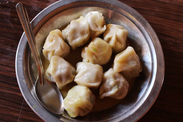 Plate Momo South Asian Tibetan Style Dumpling Taken Bhaktapur Nepal — Stock Photo, Image