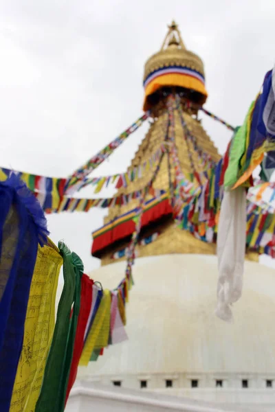 Les Drapeaux Prière Colorés Boudhanath Stupa Katmandou Prise Népal Août — Photo