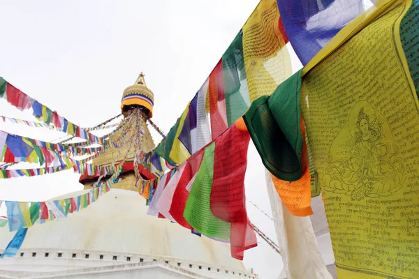 Les Drapeaux Prière Colorés Boudhanath Stupa Katmandou Prise Népal Août — Photo