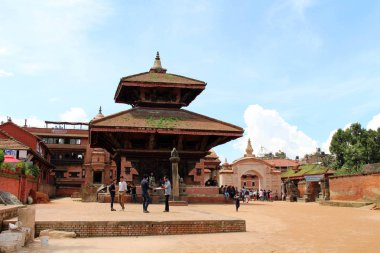 Bhaktapur Durbar Meydanı (yeniden yapılanma altında) Katmandu Vadisi'nde bir Unesco miras. Nepal'de, Ağustos 2018 alınan.