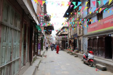 Sokağın Patan Durbar Meydanı, Katmandu Vadisi'nde bir Unesco miras çevresinde. Nepal'de, Ağustos 2018 alınan.