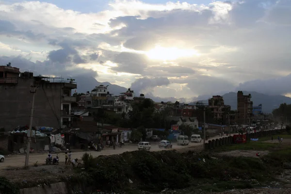 Tarde Preguiçosa Belo Pôr Sol Cidade Katmandu Tomado Nepal Agosto — Fotografia de Stock