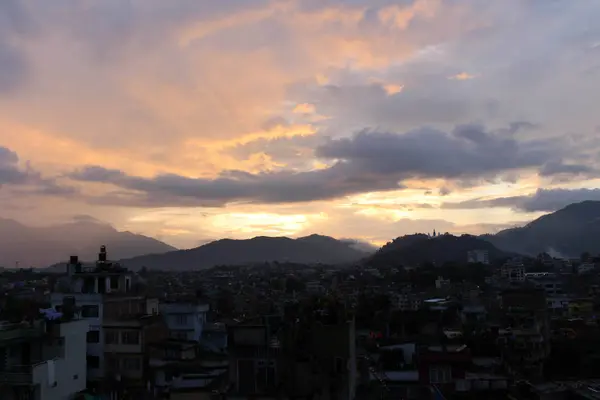 Ρομαντικό Ηλιοβασίλεμα Της Στούπα Swayambhunath Από Την Ταράτσα Στο Κατμαντού — Φωτογραφία Αρχείου