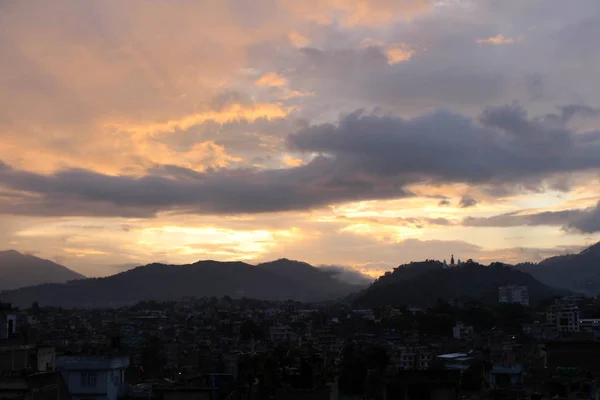 Ρομαντικό Ηλιοβασίλεμα Της Στούπα Swayambhunath Από Την Ταράτσα Στο Κατμαντού — Φωτογραφία Αρχείου