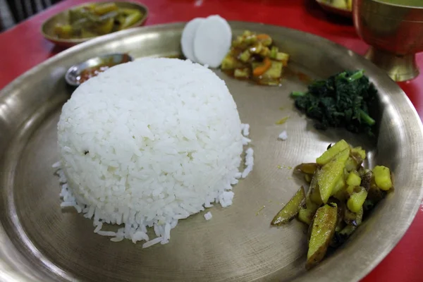 Nepali Stil Curry Serveras Med Grönsaker Och Soppa Tagit Nepal — Stockfoto