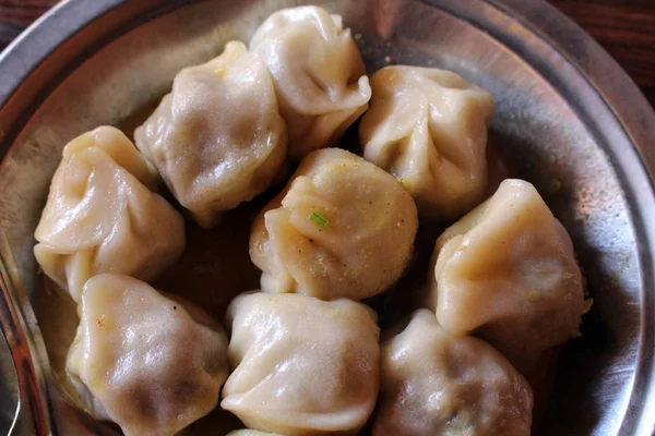 Ein Teller Momo Der Südasiatische Oder Tibetische Knödel Aufgenommen Bhaktapur — Stockfoto