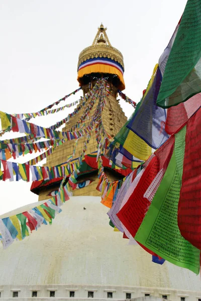 Les Drapeaux Prière Colorés Boudhanath Stupa Katmandou Prise Népal Août — Photo