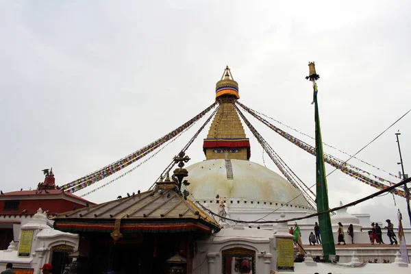 Kleurrijke Gebedsvlaggen Van Bouddhanath Stupa Kathmandu Genomen Nepal Augustus 2018 — Stockfoto