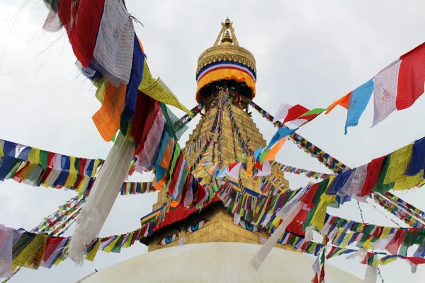 Las Coloridas Banderas Oración Boudhanath Stupa Katmandú Tomado Nepal Agosto — Foto de Stock