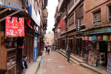 The street around Bhaktapur Durbar Square,an UNESCO Heritage in Kathmandu Valley. Taken in Nepal, August 2018. clipart