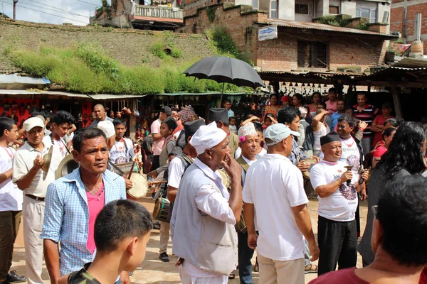 Nepalese Bevolking Ondervindt Dansfestivals Rond Bhaktapur Durbar Square Genomen Nepal — Stockfoto
