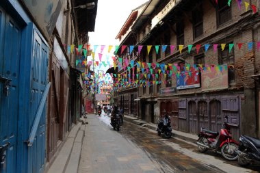Sokağın Patan Durbar Meydanı, Katmandu Vadisi'nde bir Unesco miras çevresinde. Nepal'de, Ağustos 2018 alınan.
