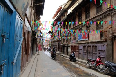 Sokağın Patan Durbar Meydanı, Katmandu Vadisi'nde bir Unesco miras çevresinde. Nepal'de, Ağustos 2018 alınan.