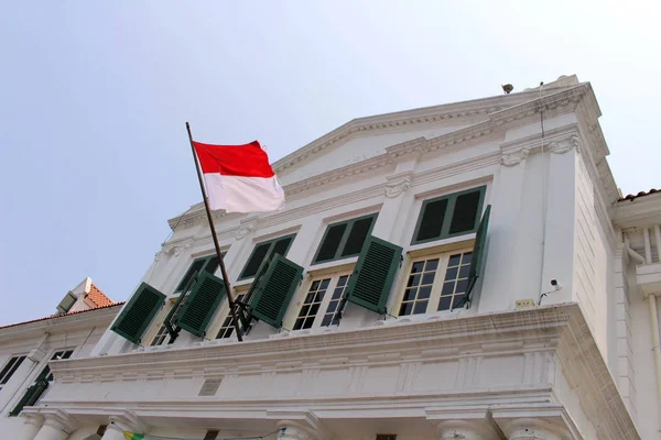 Bandera Indonesia Ondeando Oficina Del Gobernador Gouverneurskantoor Ahora Museo Fatahillah — Foto de Stock