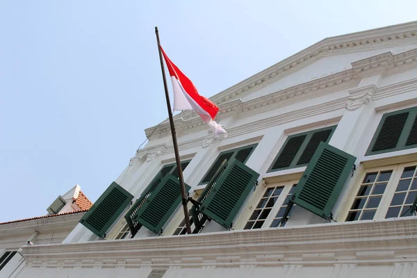 Bandera Indonesia Ondeando Oficina Del Gobernador Gouverneurskantoor Ahora Museo Fatahillah — Foto de Stock