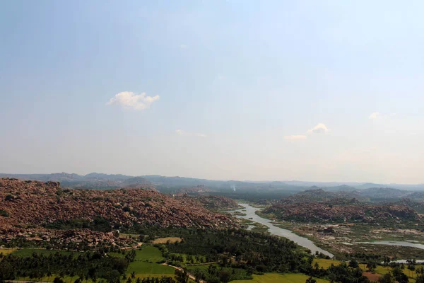 Paisaje Hampi Visto Desde Montaña Anjana Templo Hanuman Anegundi Tomado — Foto de Stock