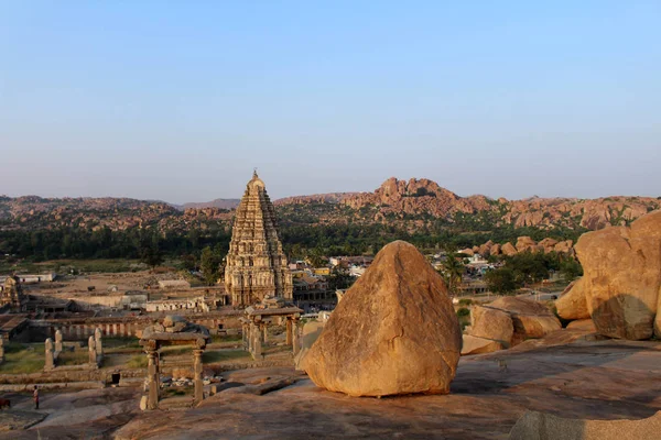 Magnífica Bela Deslumbrante Vista Das Ruínas Hampi Templo Virupaksha Matanga — Fotografia de Stock