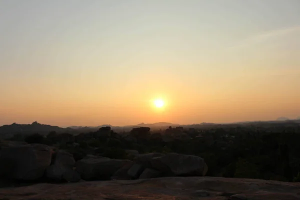 Vista Sul Tramonto Delle Rovine Hampi Matanga Hill Preso India — Foto Stock