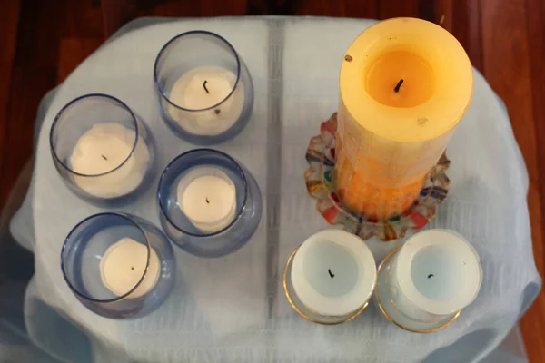 Velas Dispuestas Delante Del Altar Para Meditación Taize Una Capilla —  Fotos de Stock