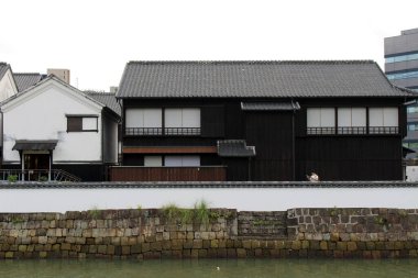 Nagasaki 'deki Edo Dönemi' nde Dejima duvarının etrafındaki turist haritaları. Ağustos 2019 'da çekildi..