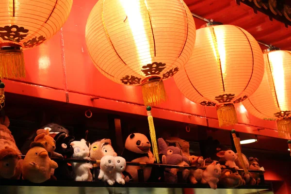 Dolls Stuffed Animal Lanterns Front Famous Shop Nagasaki Chinatown Taken — Stock Photo, Image