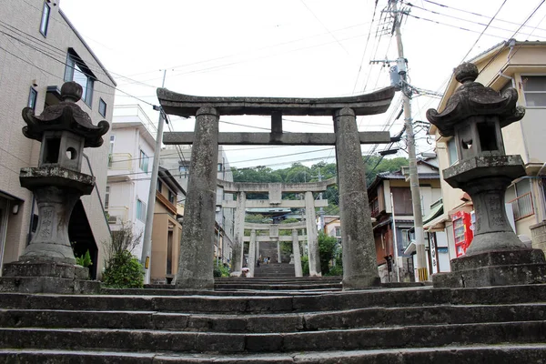 Entrando Portão Entrada Santuário Suwa Nagasaki Rua Principal Tomado Agosto — Fotografia de Stock