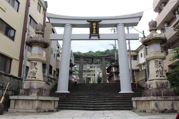 Entrando Portão Entrada Santuário Suwa Nagasaki Rua Principal Tomado Agosto — Fotografia de Stock