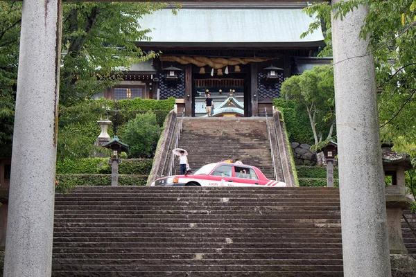 Taxi Puerta Entrada Del Santuario Suwa Nagasaki Tomado Agosto 2019 — Foto de Stock