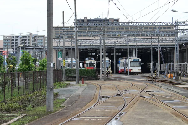 Tram Stop Rond Kami Kumamoto Station Overdag Genomen Augustus 2019 — Stockfoto