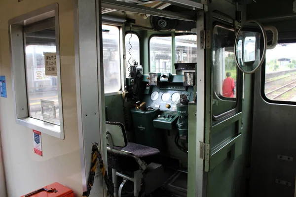 Kabina Lub Sterownia Japońskiej Stacji Kolejowej Jadącej Kumamoto Zrobione Sierpniu — Zdjęcie stockowe