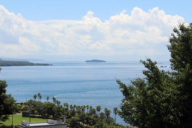 Sakurajima Kagoshima 'daki Tagayama Parkı' ndan görüldüğü gibi. Ağustos 2019 'da çekildi..