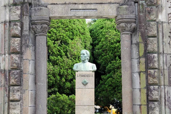 Statue Francis Xavier Ancient Gate Xavier Park Kagoshima Taken August — Stock Photo, Image