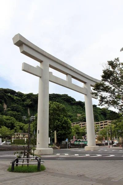 Gran Puerta Torii Del Santuario Terukuni Jinja Kagoshima Tomado Agosto — Foto de Stock