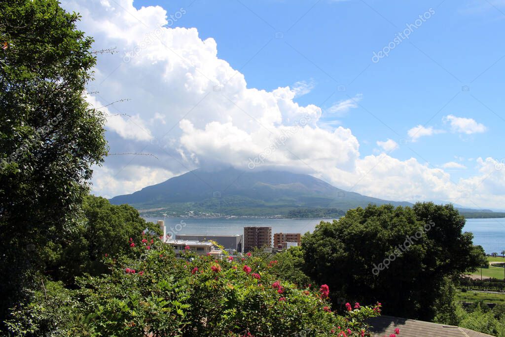Sakurajima as seen from Tagayama Park in Kagoshima. Taken in August 2019.